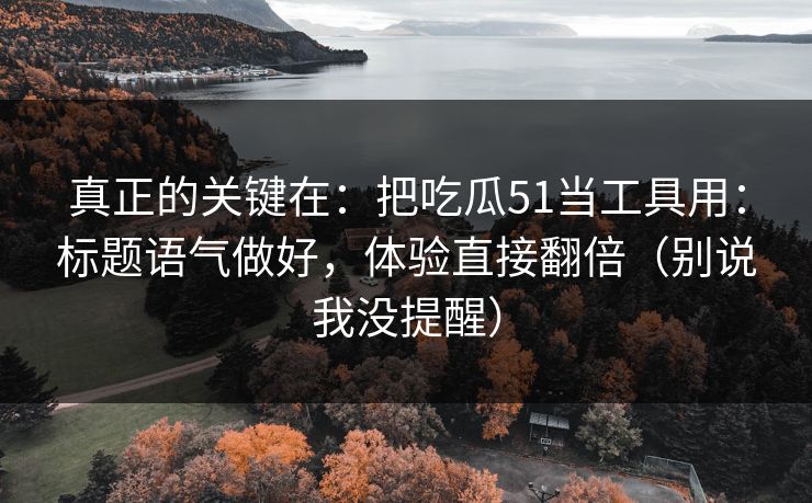 真正的关键在：把吃瓜51当工具用：标题语气做好，体验直接翻倍（别说我没提醒）